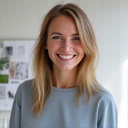 Linnea Larsson, designansvarig, ler i en ljus ateljé